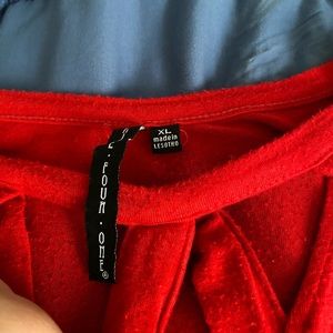 Nice dark but little bright red shirt very cute